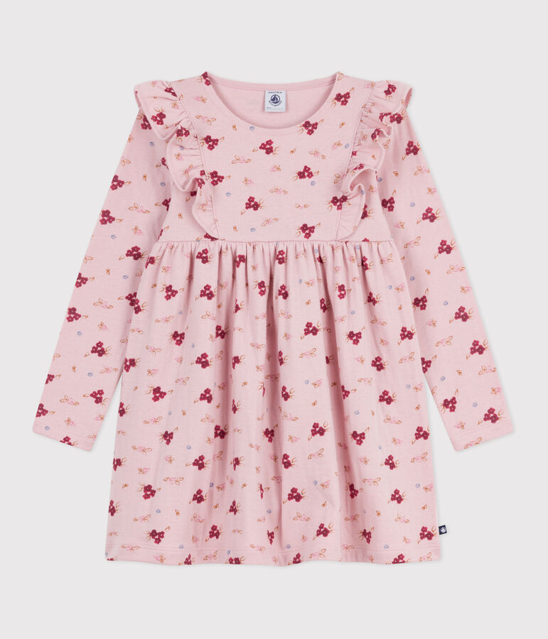 Children's long-sleeved cotton dress pink/multicolor