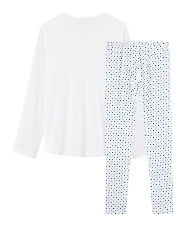 Girls' Ribbed Pyjamas white/green