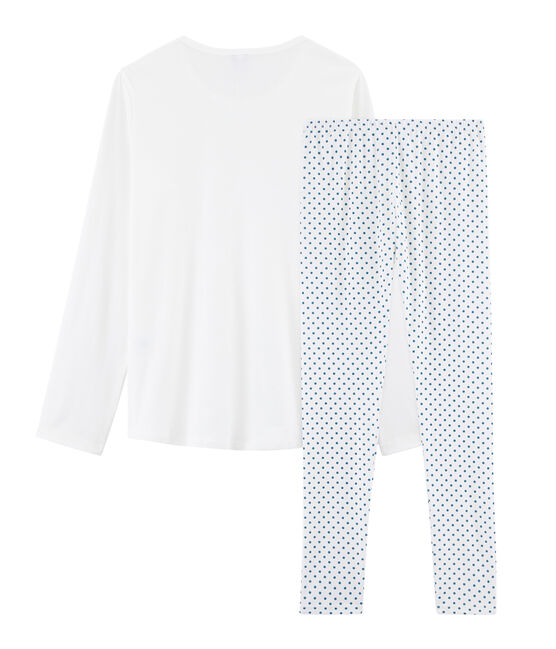 Girls' Ribbed Pyjamas MARSHMALLOW white/CONTES blue