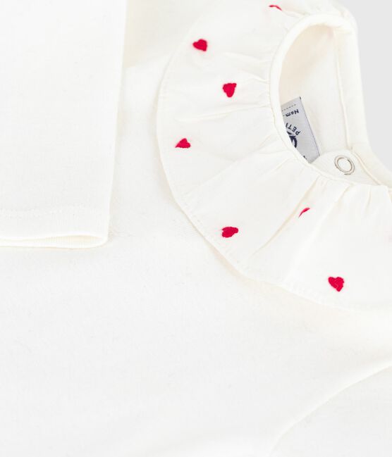 Babies' plain cotton body with an embroidered collar MARSHMALLOW white