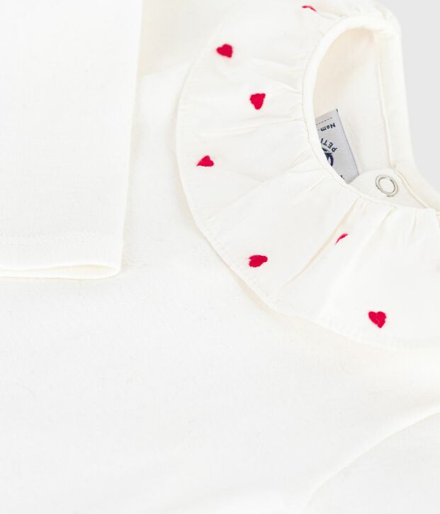 Babies' plain cotton body with an embroidered collar white