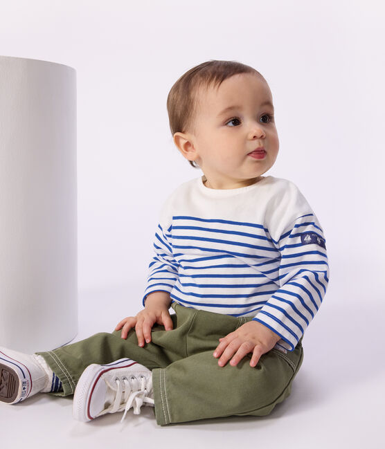 Babies' plain, coloured denim trousers OLIVINE green