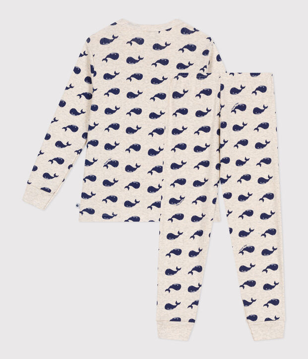 Children's pyjamas in cotton printed with whales beige/blue