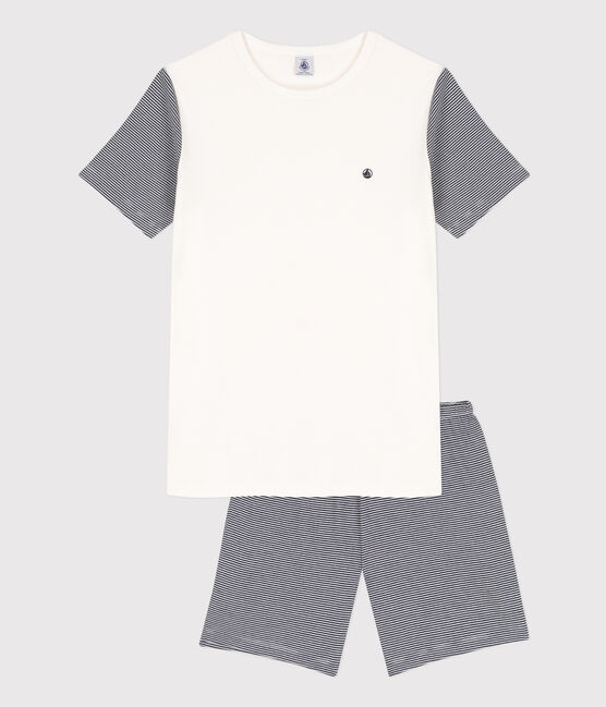 Boys' Pinstriped Short Cotton Pyjamas SMOKING blue/MARSHMALLOW white
