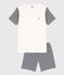 Boys' Pinstriped Short Cotton Pyjamas SMOKING blue/MARSHMALLOW white