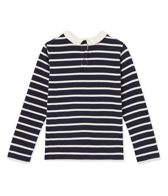 T-shirt fille manches longues rayé SMOKING blue/COQUILLE beige