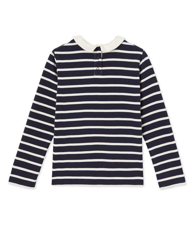 T-shirt fille manches longues ray&eacute; blue/white