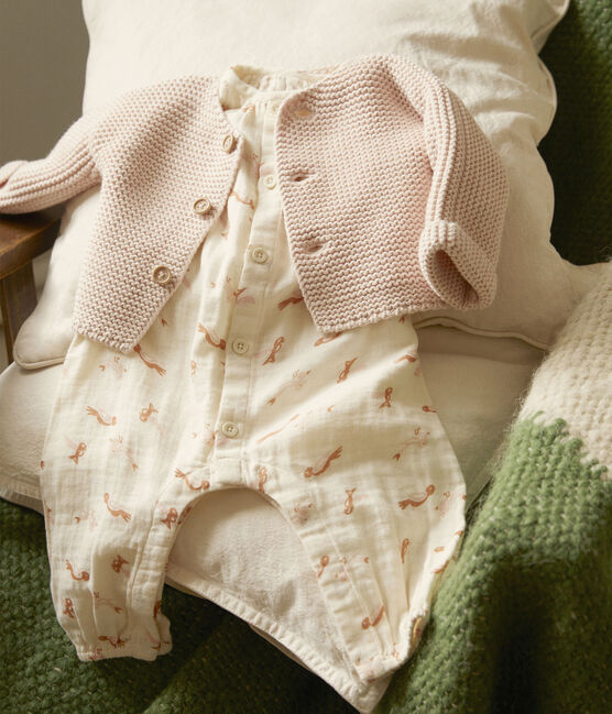 Babies' Bird Patterned Cotton Gauze Jumpsuit AVALANCHE white/MULTICO
