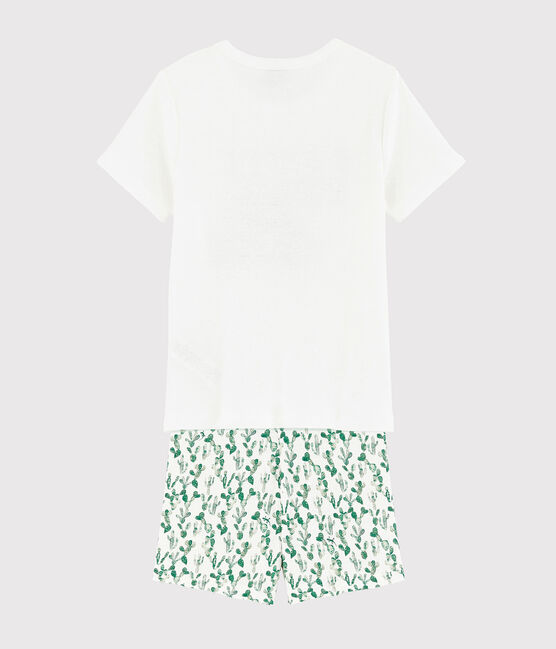 Boys' Cactus Pattern Cotton and Linen Blend Short Pyjamas MARSHMALLOW white/MULTICO white
