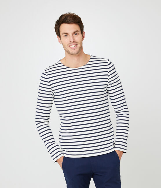 Men's iconic stripy breton top COQUILLE beige/SMOKING blue