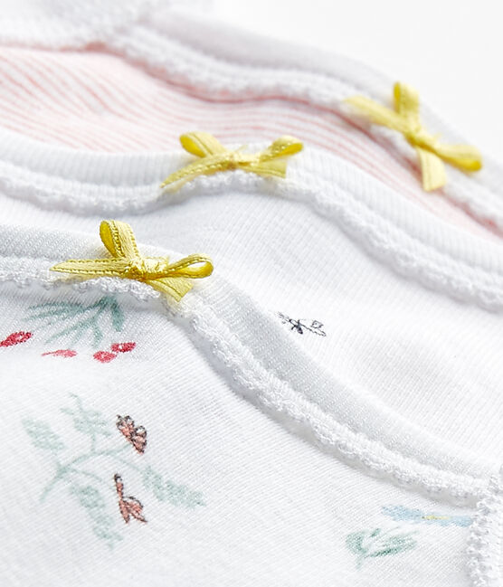 Set of 3 baby girls' bodysuits with straps. LOT white