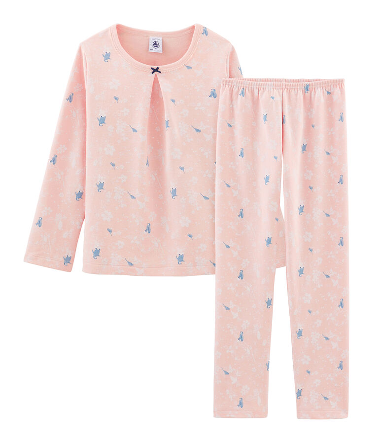 Girls' Pink Double-Sided Jersey Pyjamas with Penguin Print pink/multicolor