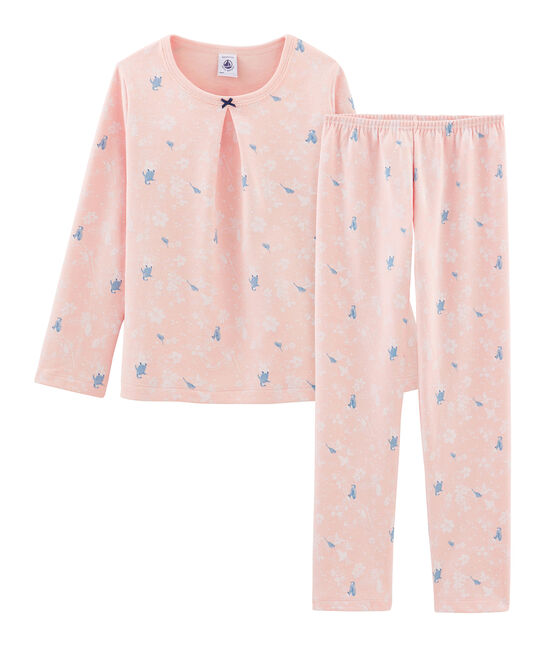 Girls' Pink Double-Sided Jersey Pyjamas with Penguin Print MINOIS pink/MULTICO white