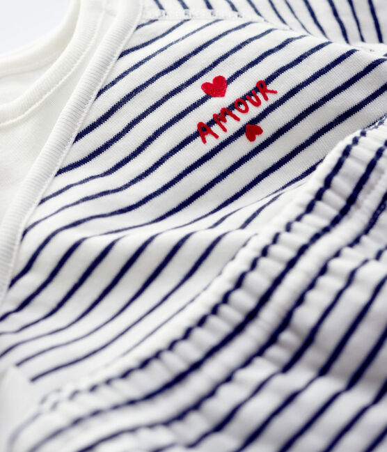 Babies' Striped Organic Cotton Clothing - 3-Pack MARSHMALLOW white/SMOKING blue
