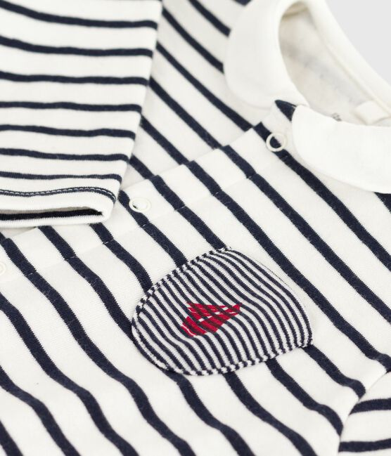 Babies Breton stripe cotton playsuit with a collar MARSHMALLOW white/SMOKING blue