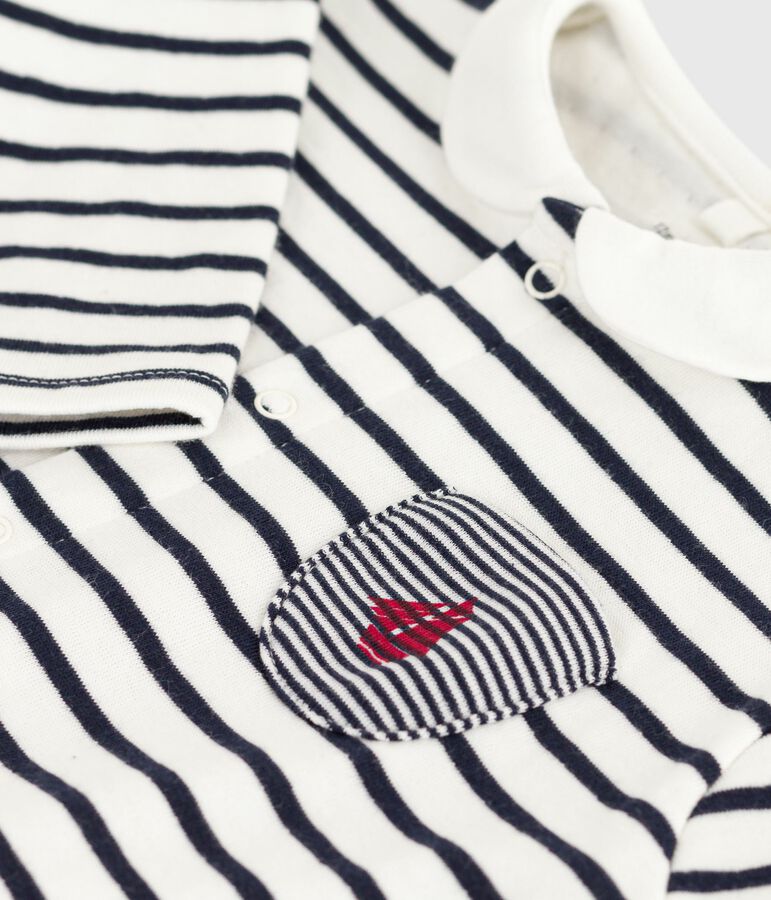 Babies Breton stripe cotton playsuit with a collar white/blue
