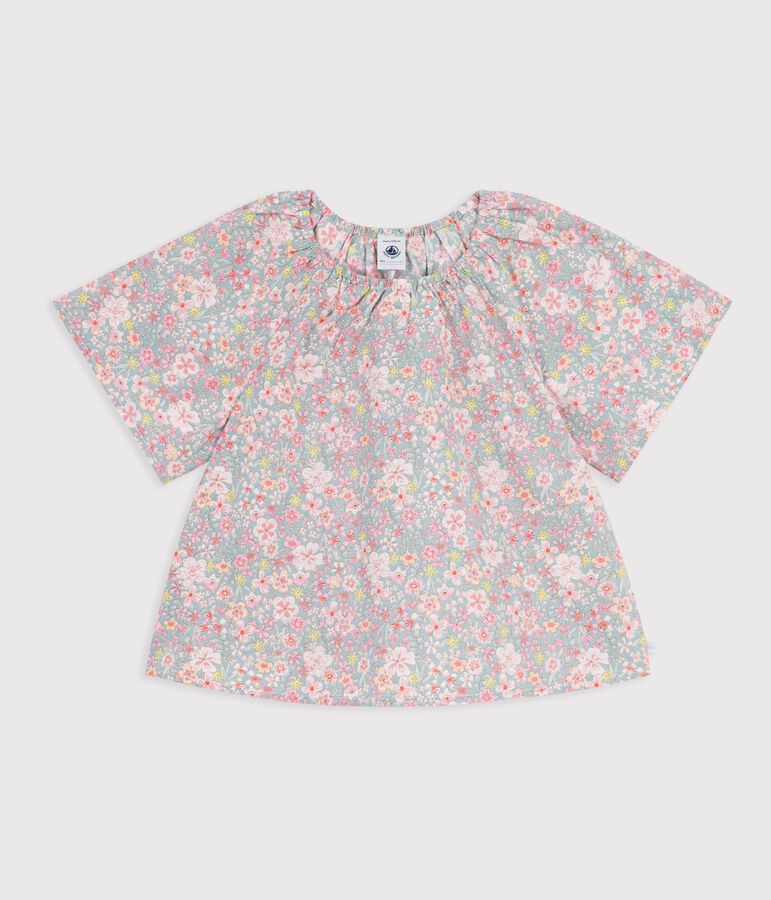 Children's short-sleeved floral print cotton blouse blue/multicolor