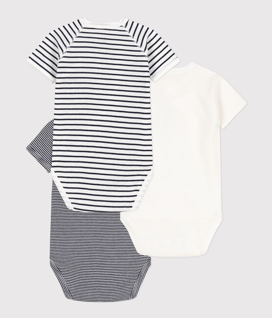 PACK OF 3 SHORT-SLEEVED WRAPOVER BABY BODYSUITS IN STRIPY COTTON variante 1