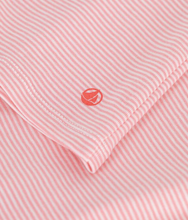 Women's short-sleeved stripy cotton T-shirt pink/white