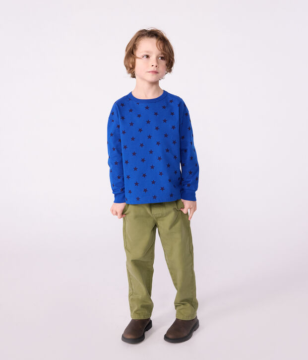 Children's long-sleeved printed cotton T-shirt blue/blue