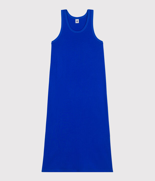 Women's long cotton vest dress blue