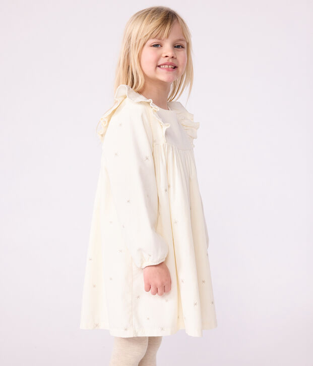 Children's long-sleeved plain corduroy dress Ecru/grey