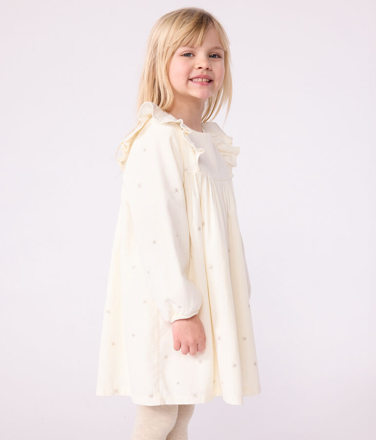 Children's long-sleeved plain corduroy dress Ecru/grey