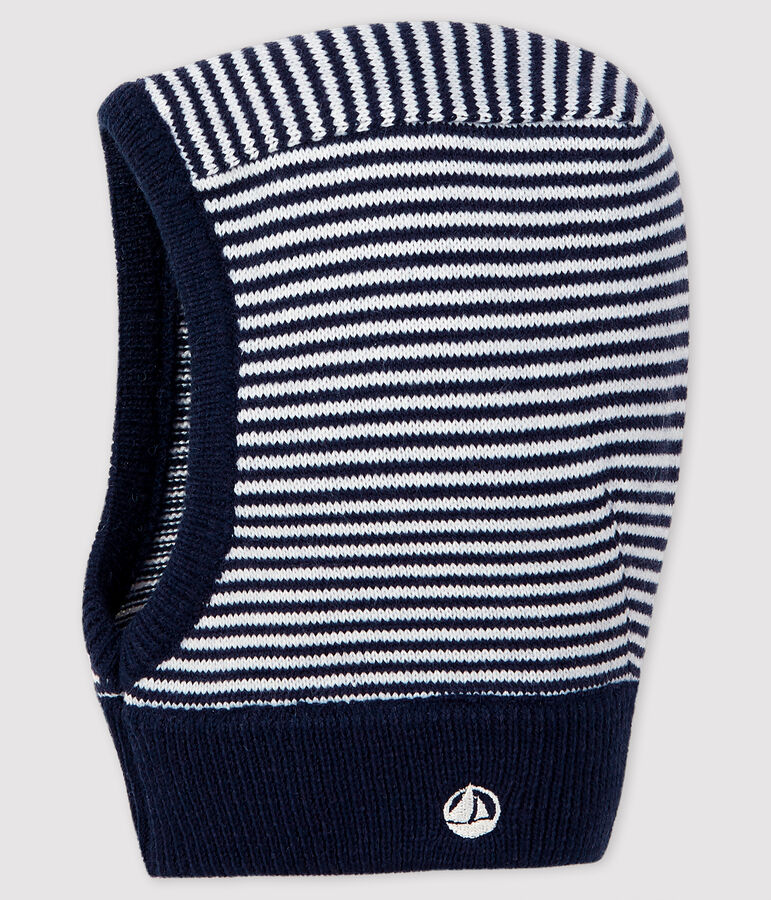 Baby's unisex stripy balaclava blue/white