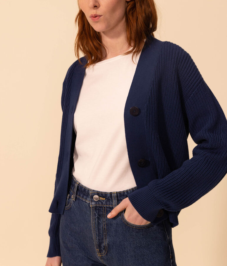 Women's Fisherman's Rib Cotton Cardigan INCOGNITO blue