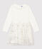 Girls' Long-Sleeved Cotton/Tulle Dress MARSHMALLOW white/ARGENT grey