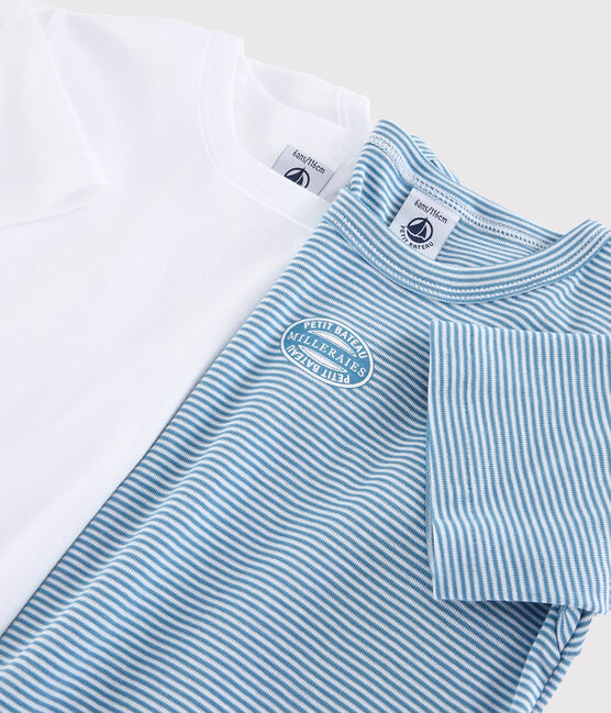 Boys' Blue Short-Sleeved Pinstriped Organic Cotton T-shirt - 2-Pack variante 1