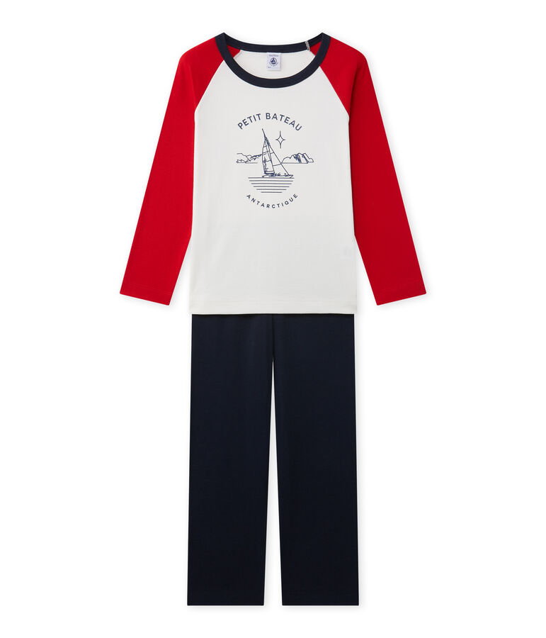 Boy's silkscreen print pyjamas blue/white/red