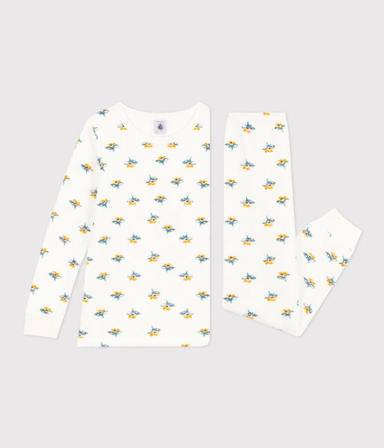 Girls' Flower Brushed Terry Towelling Pyjamas MARSHMALLOW white/MULTICO white