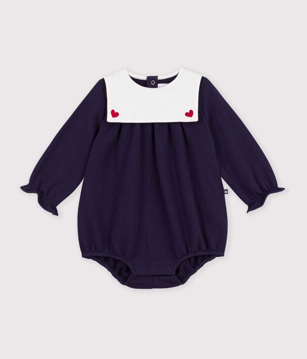 Babies' short plain cotton playsuit with a collar SOIR