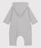 Babies' Hooded Sailor Striped Cotton Jumpsuit MARSHMALLOW white/SMOKING blue