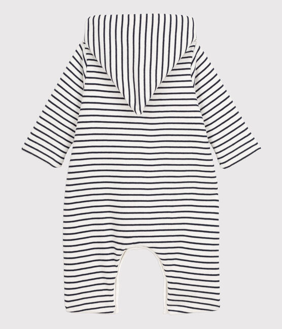 Babies' Hooded Sailor Striped Cotton Jumpsuit MARSHMALLOW white/SMOKING blue