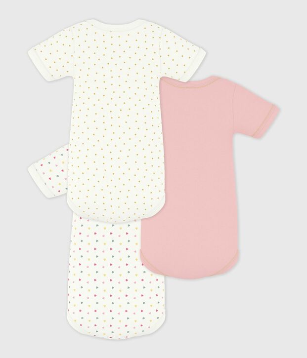 Pack of babies' short-sleeved mini heart-print cotton bodies multicolor
