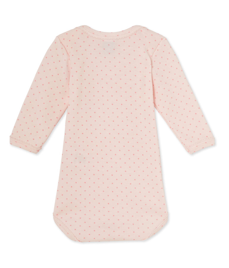 Baby girls' long-sleeved bodysuit in wool and cotton VIENNE pink/GRETEL pink
