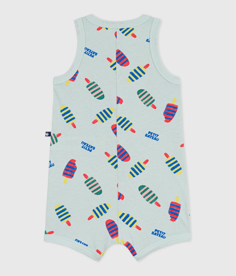 Babies' short cotton playsuit with an ice cream print blue/multicolor