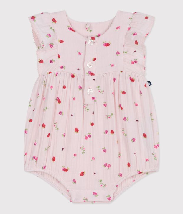 Babies' floral print cotton gauze rompers pink/multicolor