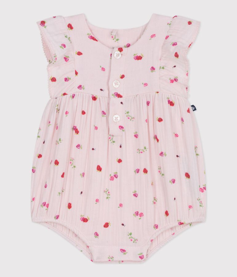 Babies' floral print cotton gauze rompers pink/multicolor