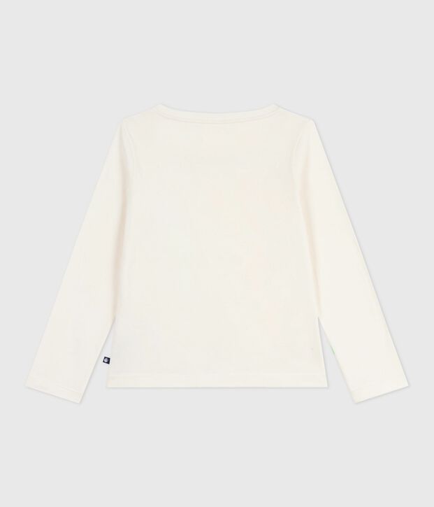 Children's long-sleeved printed cotton T-shirt Ecru