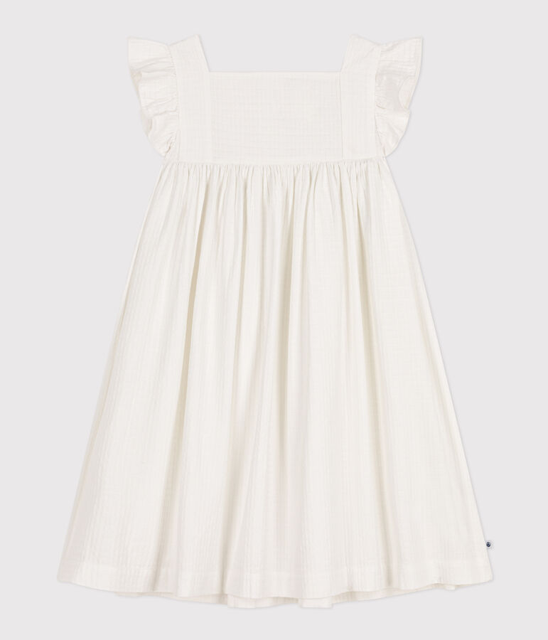 Girls' Sleeveless Textured Cotton Dress MARSHMALLOW white