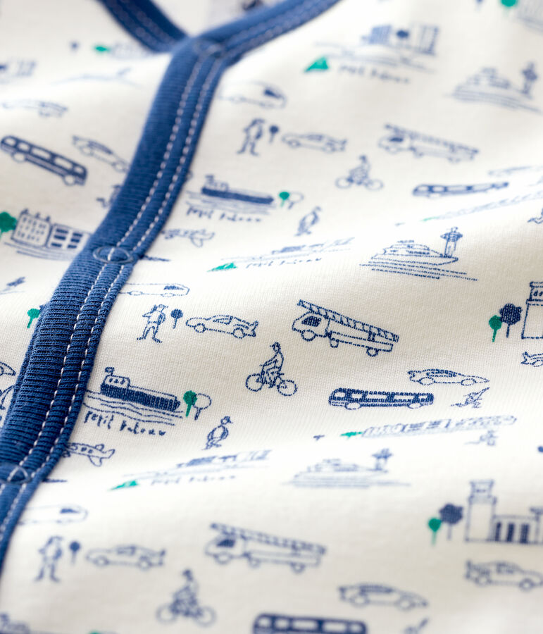 Babies' Footless Transport Patterned Cotton Sleepsuit white/multicolor