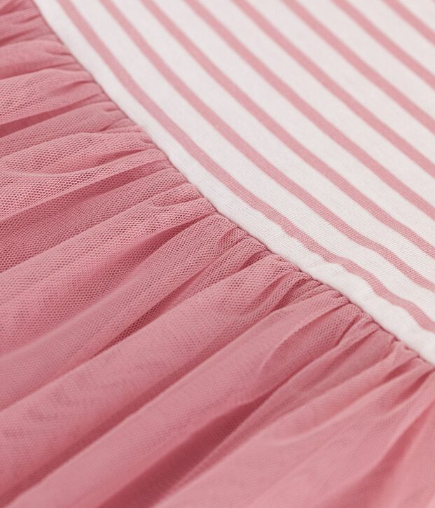 Children's short-sleeved cotton and tulle dress white/pink