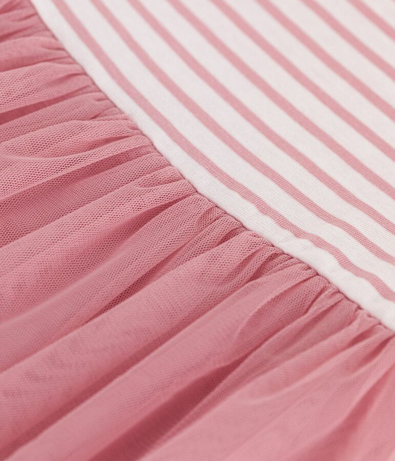Children's short-sleeved cotton and tulle dress white/pink