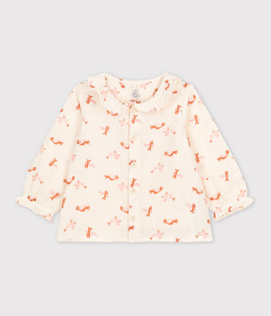 Babies' Bird Patterned Cotton Gauze Blouse AVALANCHE white/MULTICO
