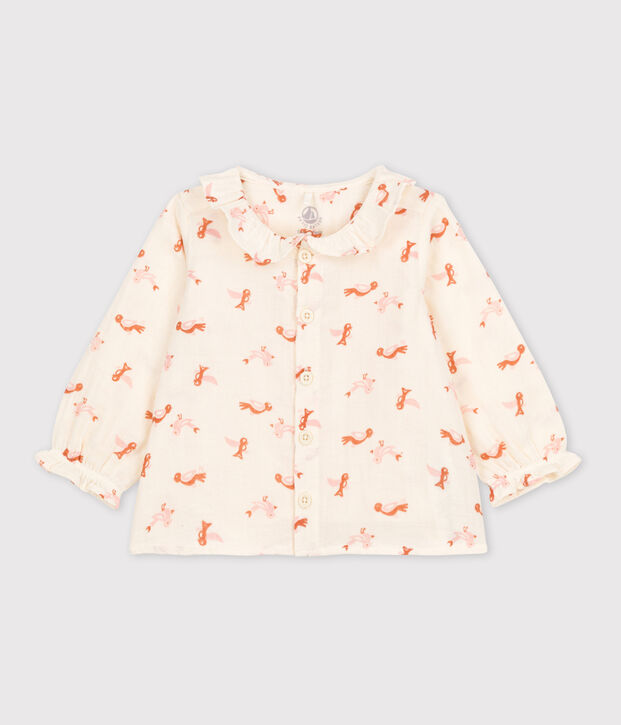 Babies' Bird Patterned Cotton Gauze Blouse Ecru/multicolor