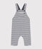 Babies' Thick Stripy Jersey Long Dungarees MARSHMALLOW white/SMOKING blue
