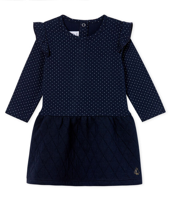 Baby Girls' Long-Sleeved Dual Material Dress SMOKING blue/MARSHMALLOW white